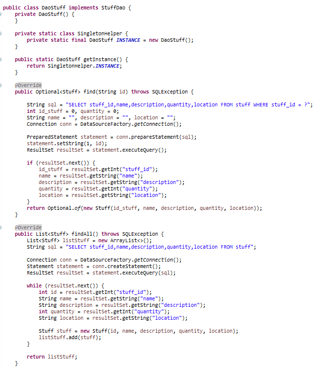 Source code of the DaoStuff class