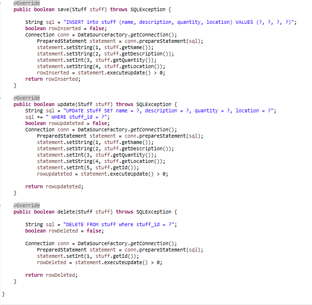 Source Code of the DaoStuff class 2
