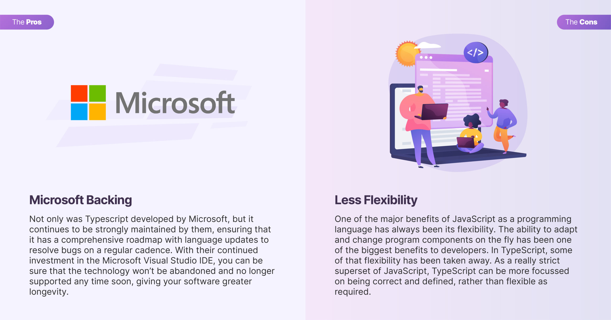 Typescript and Javascript both have their pros and cons - learn